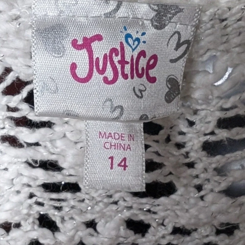 Justice White Open Knit Crochet Cardigan Girls 14 Waterfall Short Sleeve Shrug